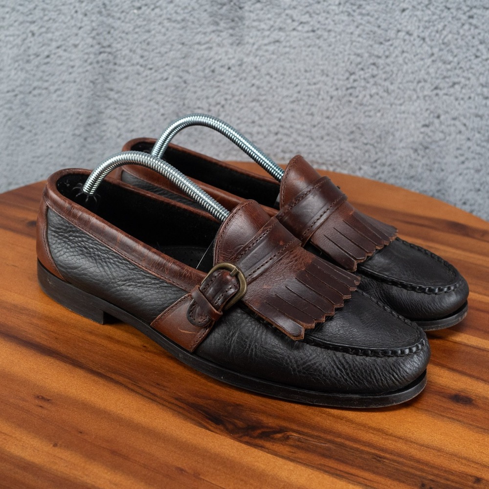 Louis Roth Slip On Benchmade USA Made Brown/Black Kiltie Leather Loafers 10 D